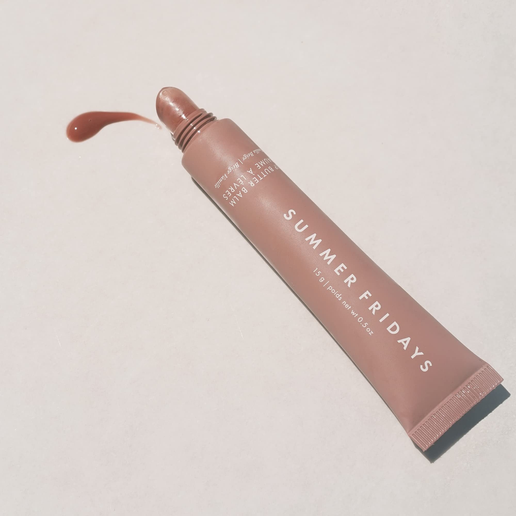 Summer Fridays Vanilla Beige on lips with subtle color and hydration for daily use