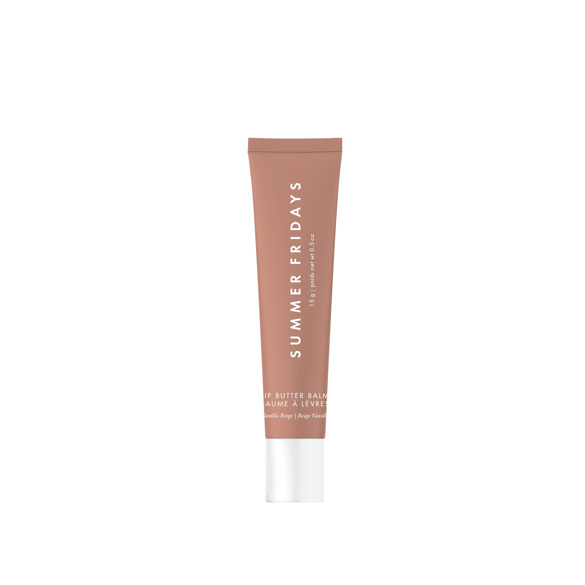 Summer Fridays Tinted Lip Butter Balm Vanilla Beige packaging showing vegan lip balm ready for everyday moisture