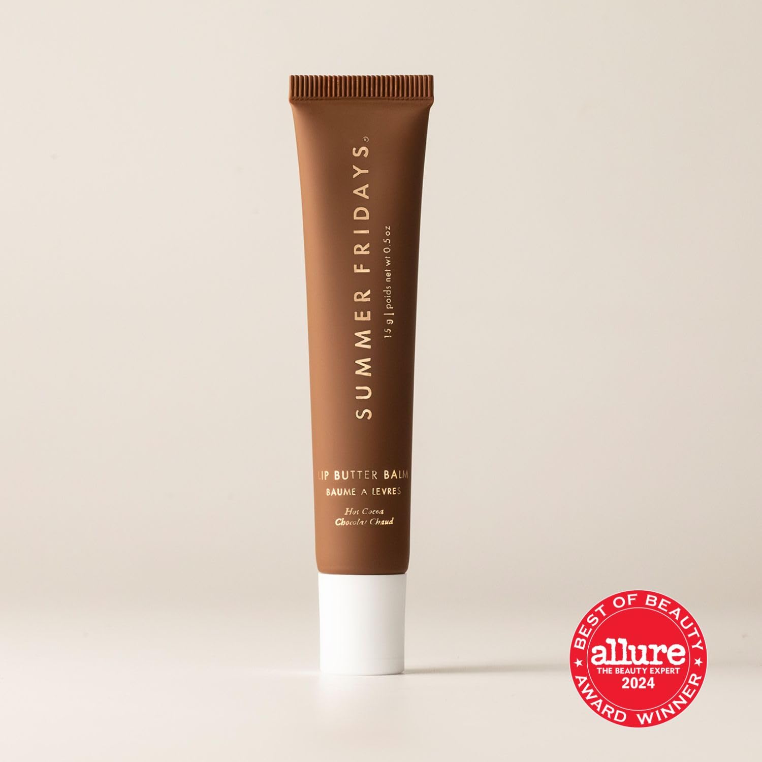 Summer Fridays packaging highlights vegan, cruelty-free lip balm in eco-friendly tube.