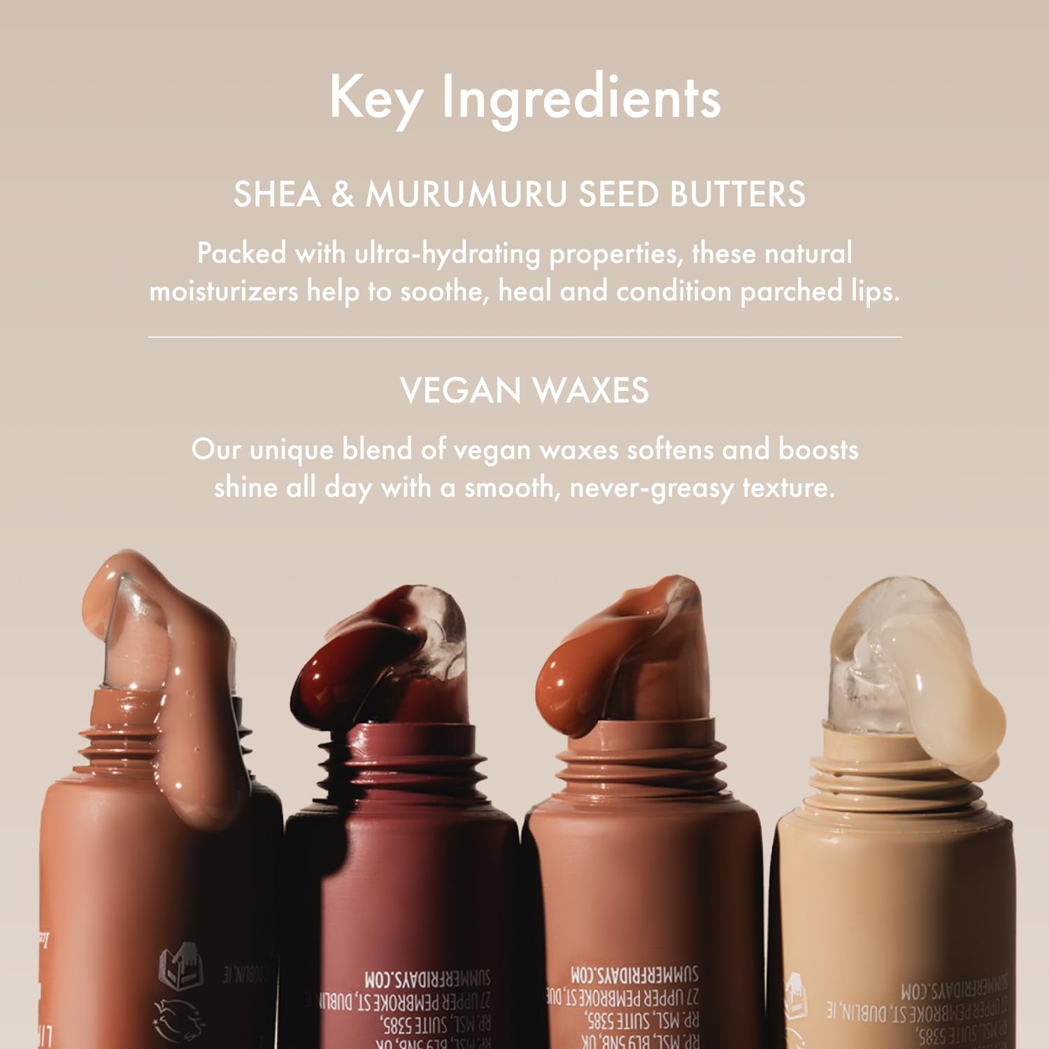 Summer Fridays ingredient shot shows shea and murumuru butters