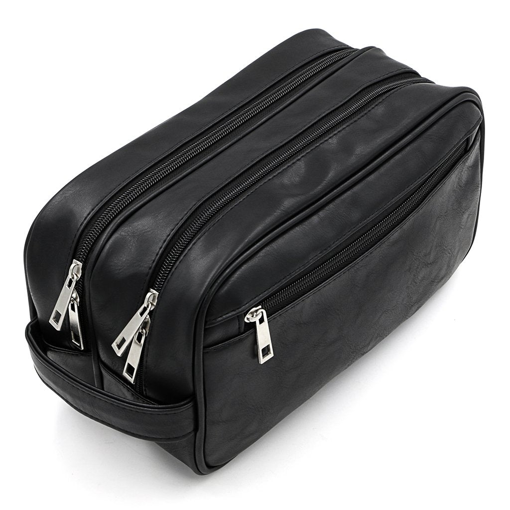 Sumnacon Toiletry Bag front view in black showing classic travel-ready design and organization
