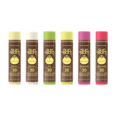 Sun Bum lip balm SPF 30 six-pack with aloe and vitamin E for daily lip protection.
