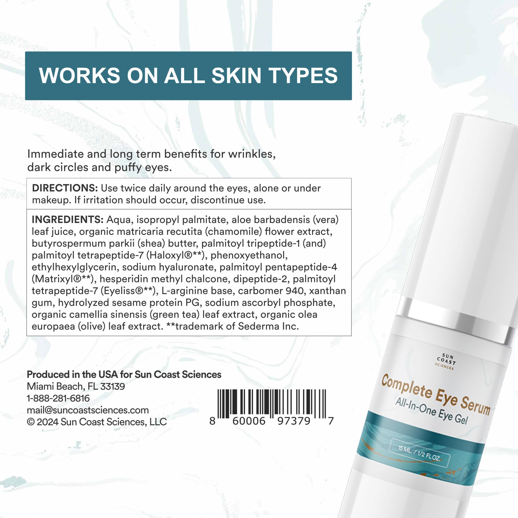 Sun Coast Sciences Complete Eye Serum doctor-recommendation note signals trusted skincare