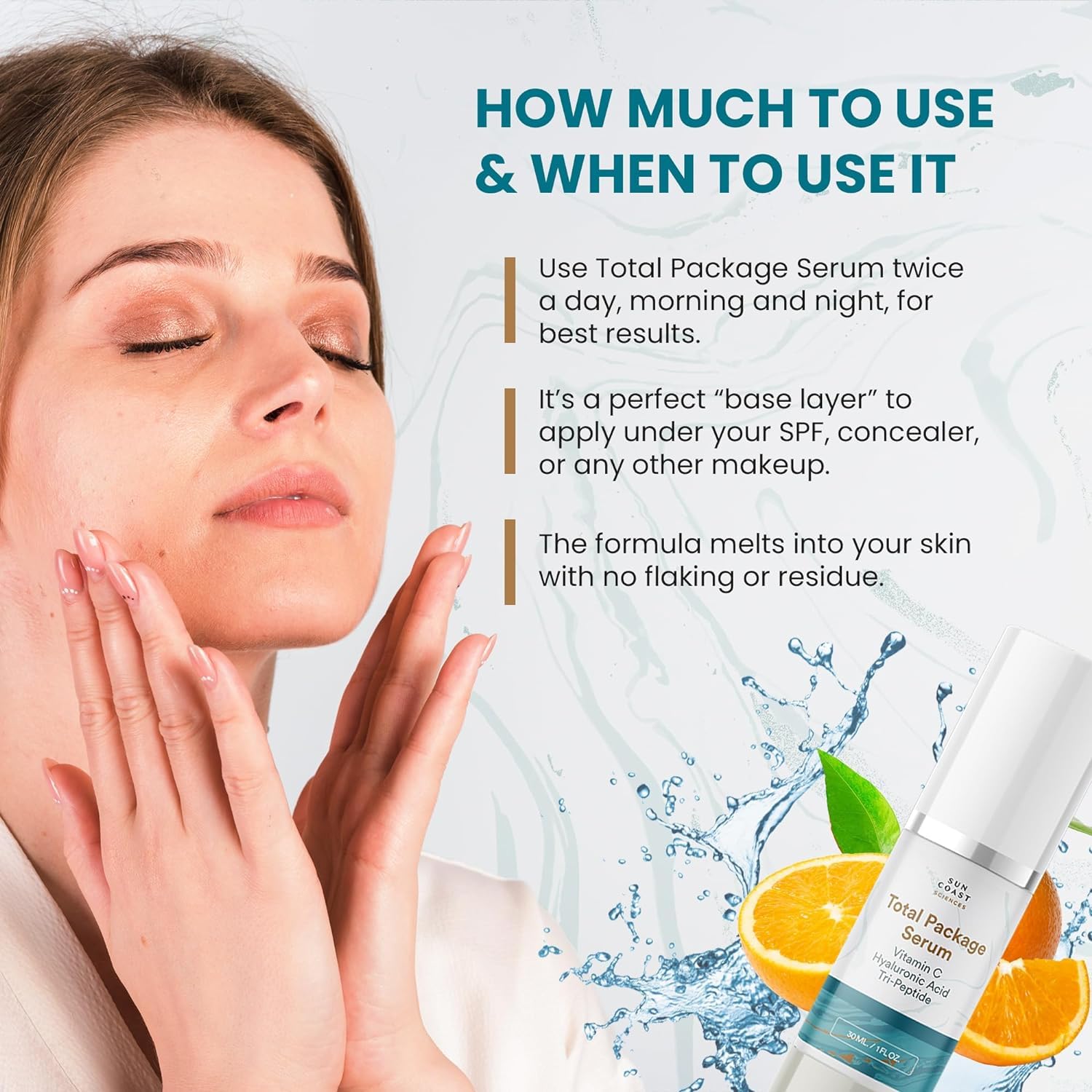 Sun Coast Sciences Total Package Serum ready for morning and evening skincare routines.