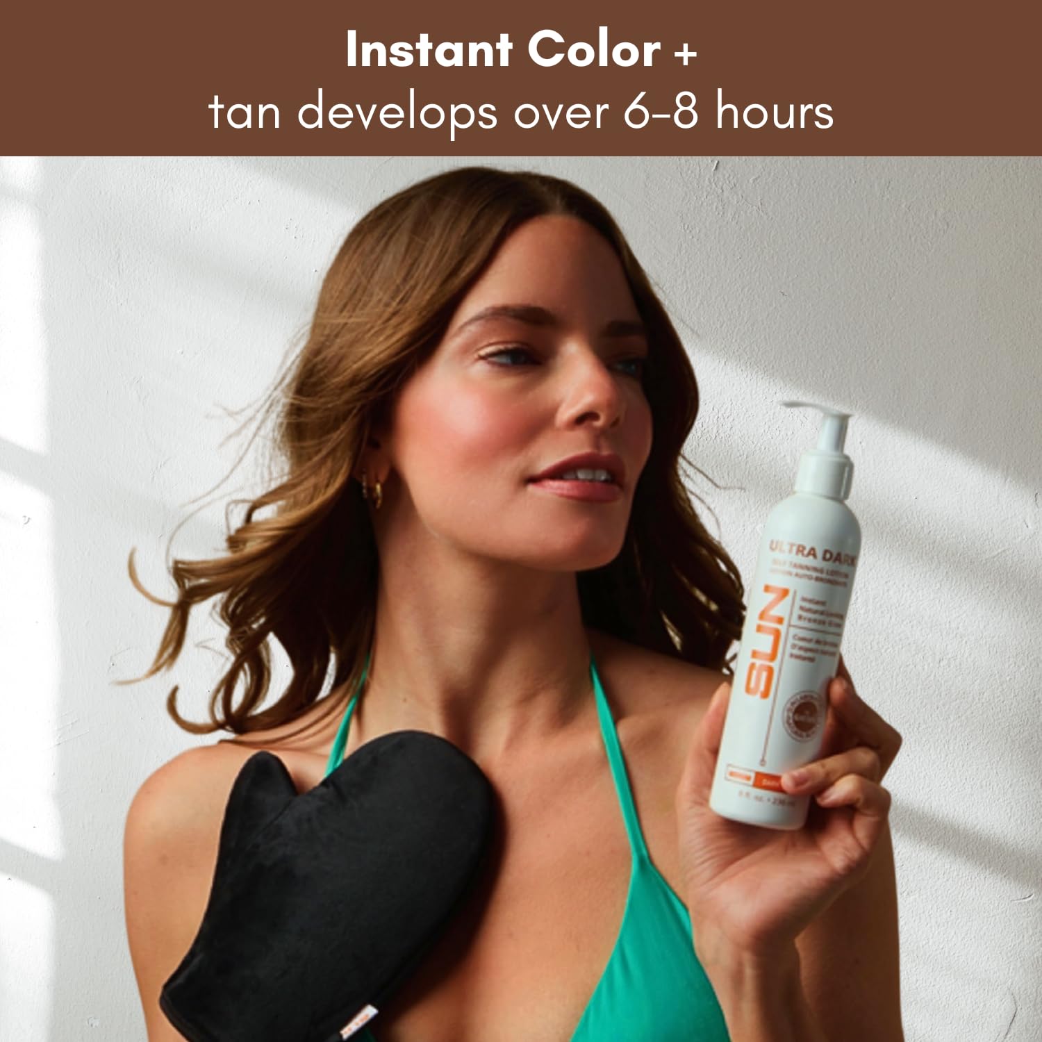 Sun Laboratories by Giesee ultra dark shade on arm demonstrates rich, sunless color payoff