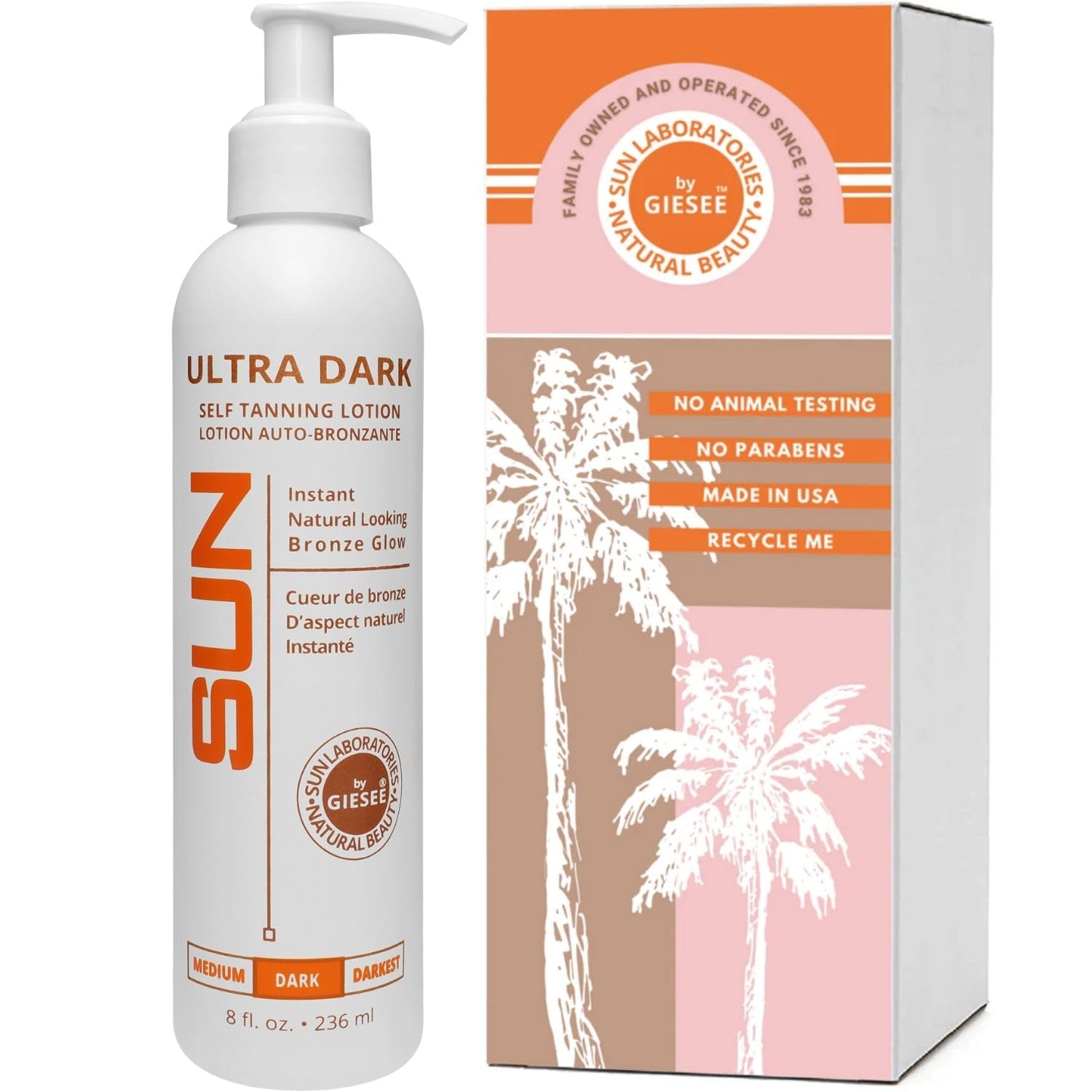 Sun Laboratories by Giesee Ultra Dark Tanning Lotion bottle with instant bronze glow for body