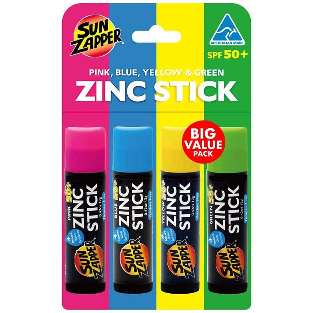 Sun Zapper zinc oxide sunscreen stick pink for all-day sun protection on sensitive skin.