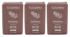 Sunaroma Patchouli Soap Bar closeup highlighting natural ingredients for relaxation and skin care