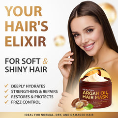 SUNATORIA Hair Mask application on hands showing creamy texture for frizz control.