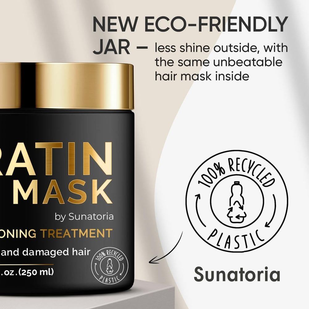 Sunatoria Keratin Hair Mask helps reduce frizz and adds gloss to styled hair.