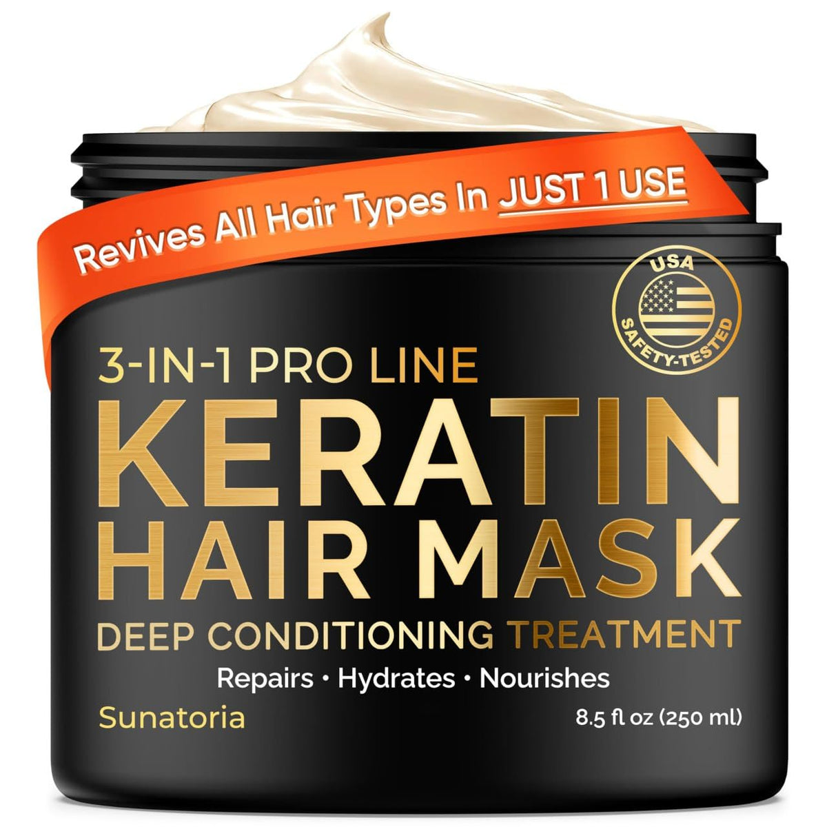 Sunatoria Keratin Hair Mask packaging designed for deep conditioning and everyday use.