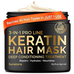 Sunatoria Keratin Hair Mask packaging designed for deep conditioning and everyday use.