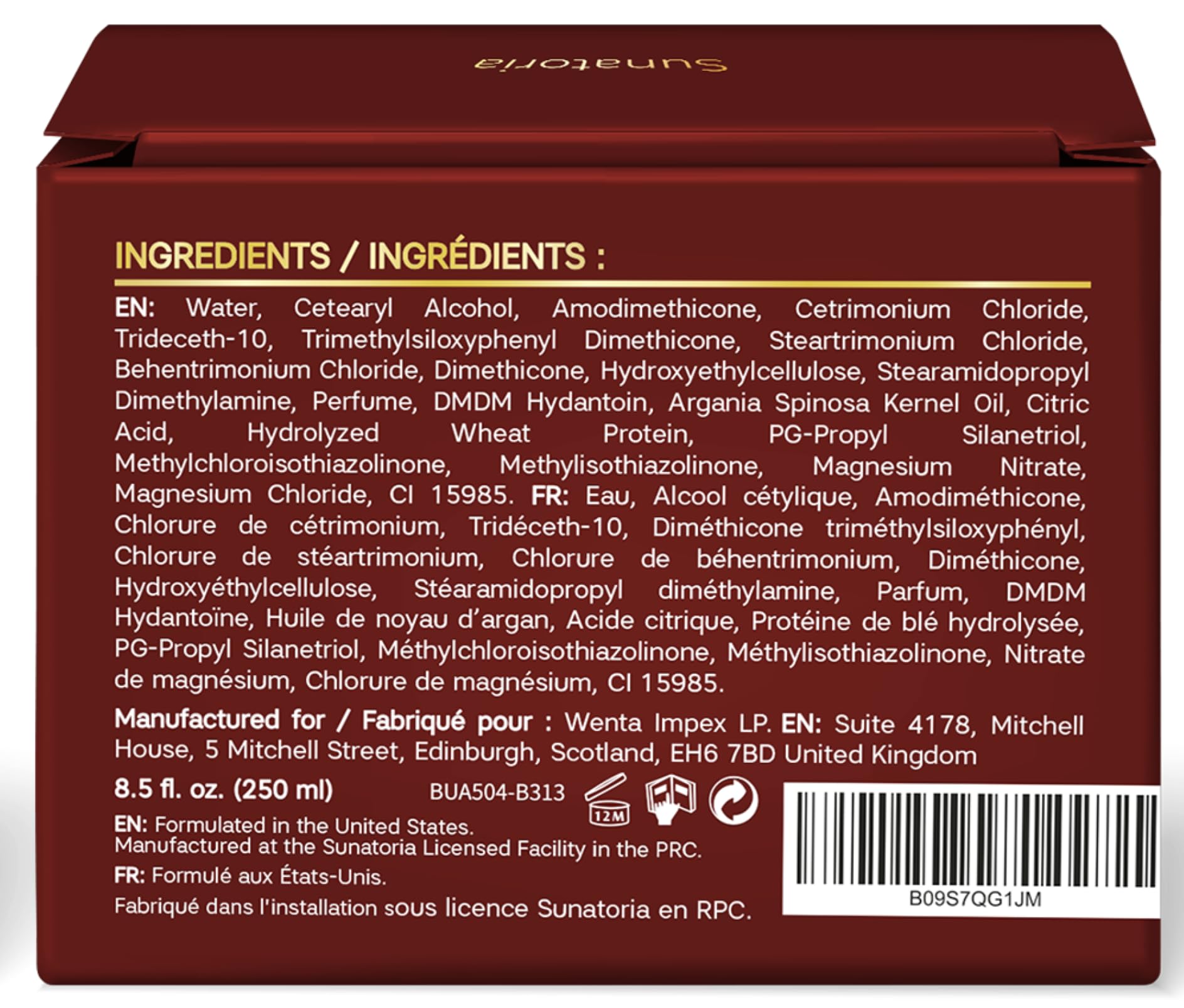 SUNATORIA Packaging details showing vegan formula claim.