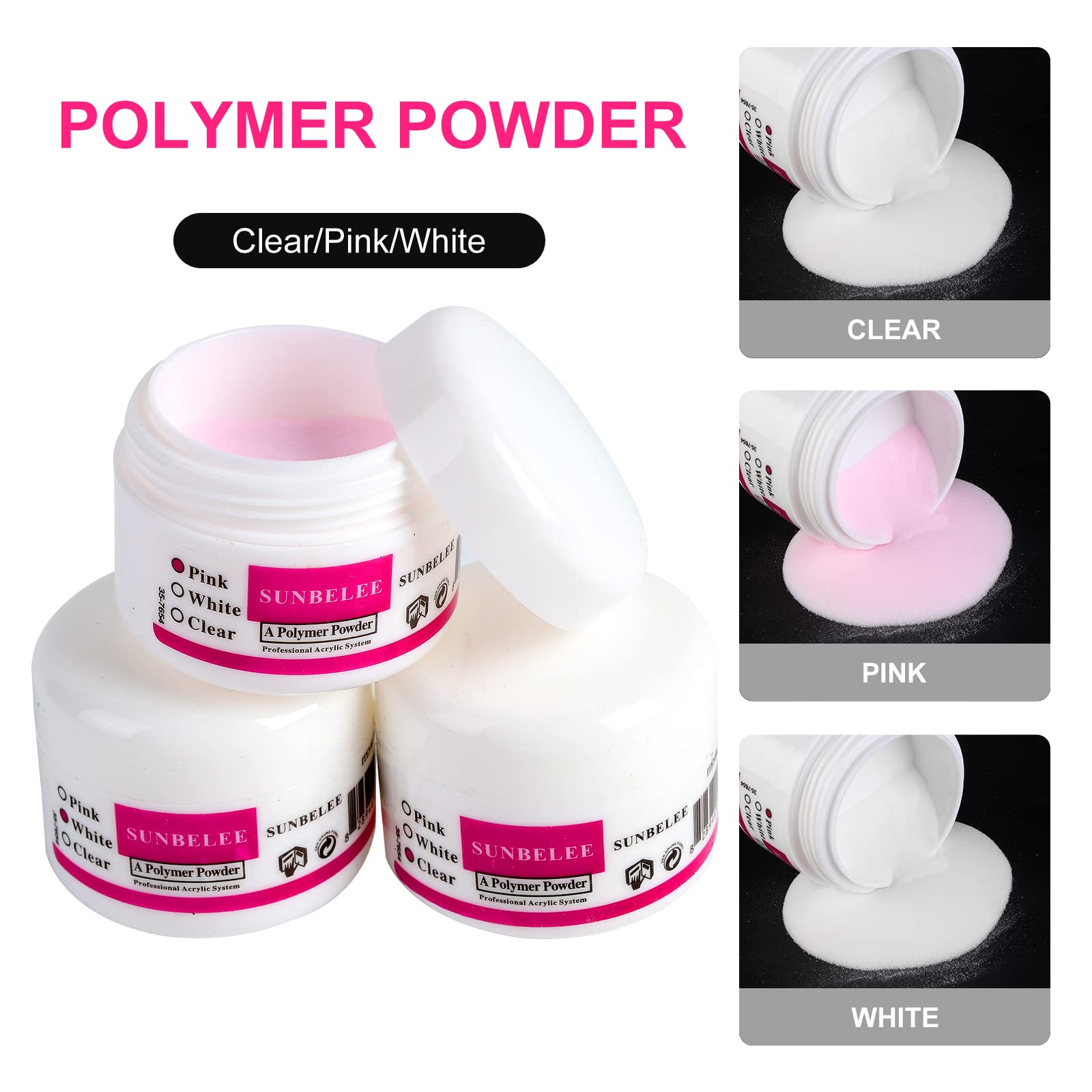 SUNBELEE glitter acrylic powder collection offers diverse sparkle options for at-home nail art