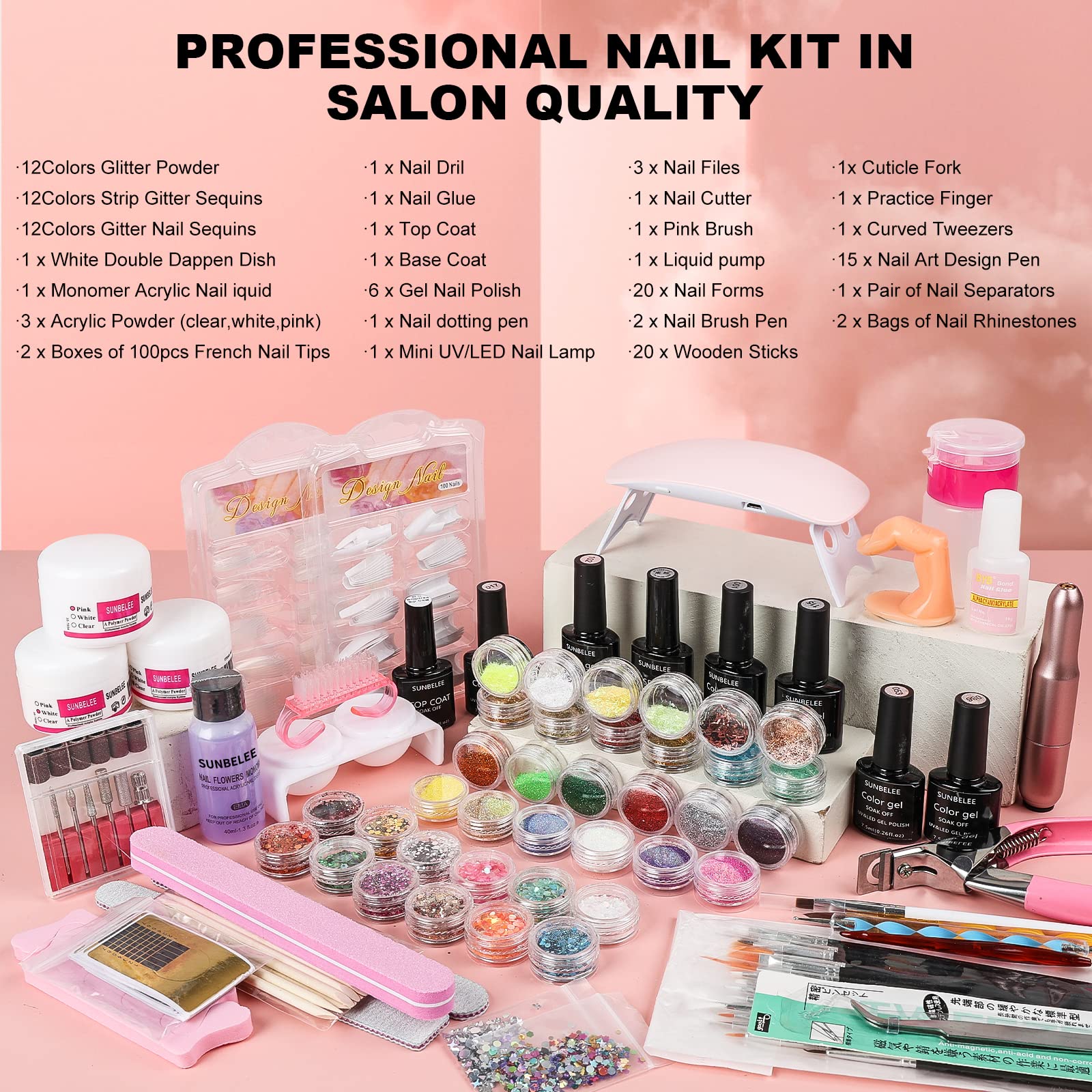 SUNBELEE nail-drill-with-bits shapes and smooths acrylic tips for precise nail art