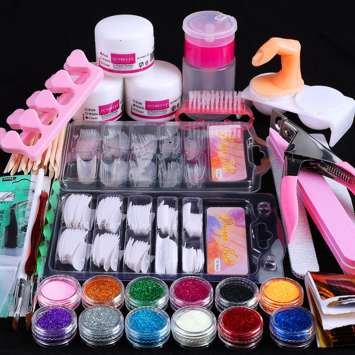 SUNBELEE nail kit set professional acrylic with everything shows a complete at-home manicure starter