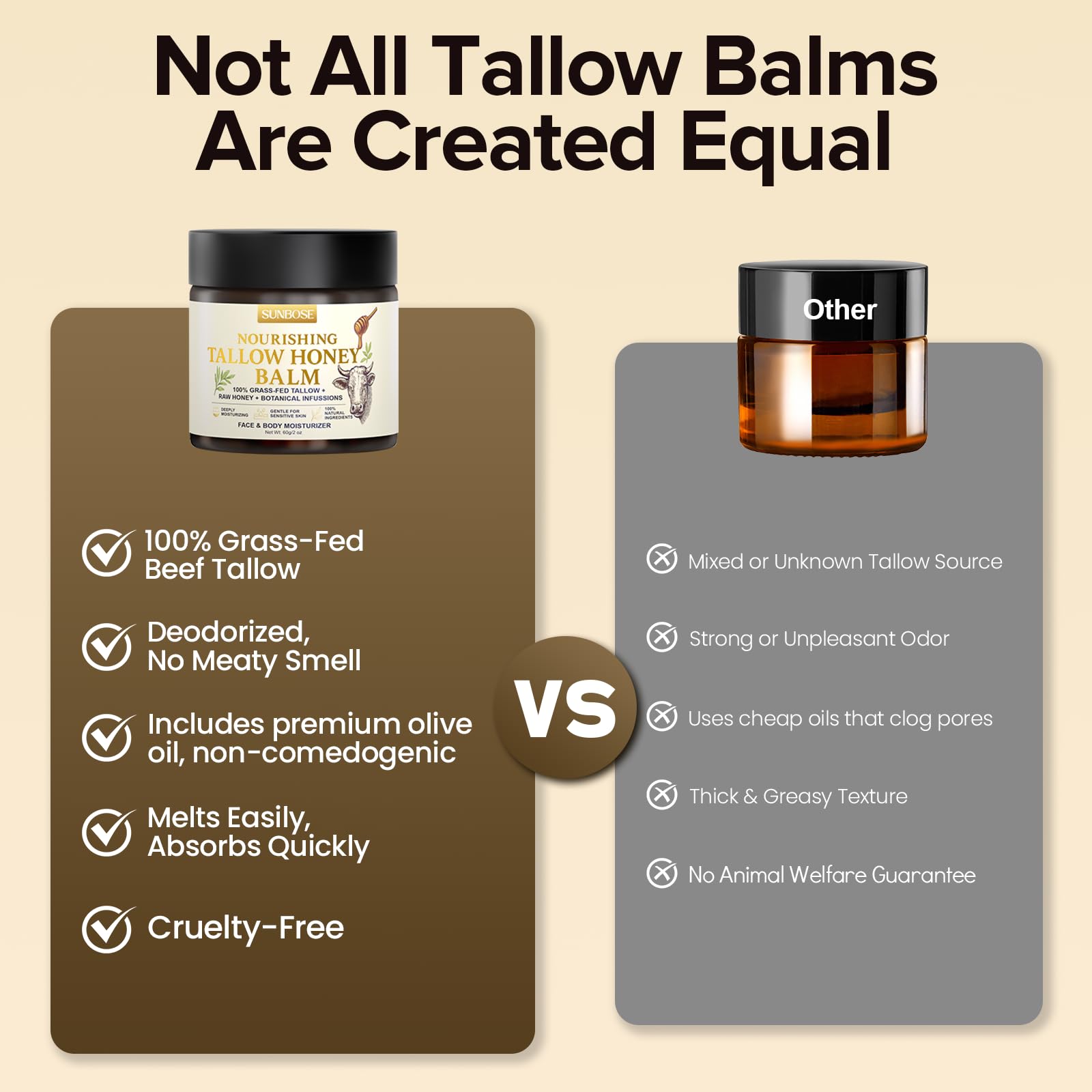 Sunbose Beef Tallow Balm non-greasy texture ideal for daily body hydration.