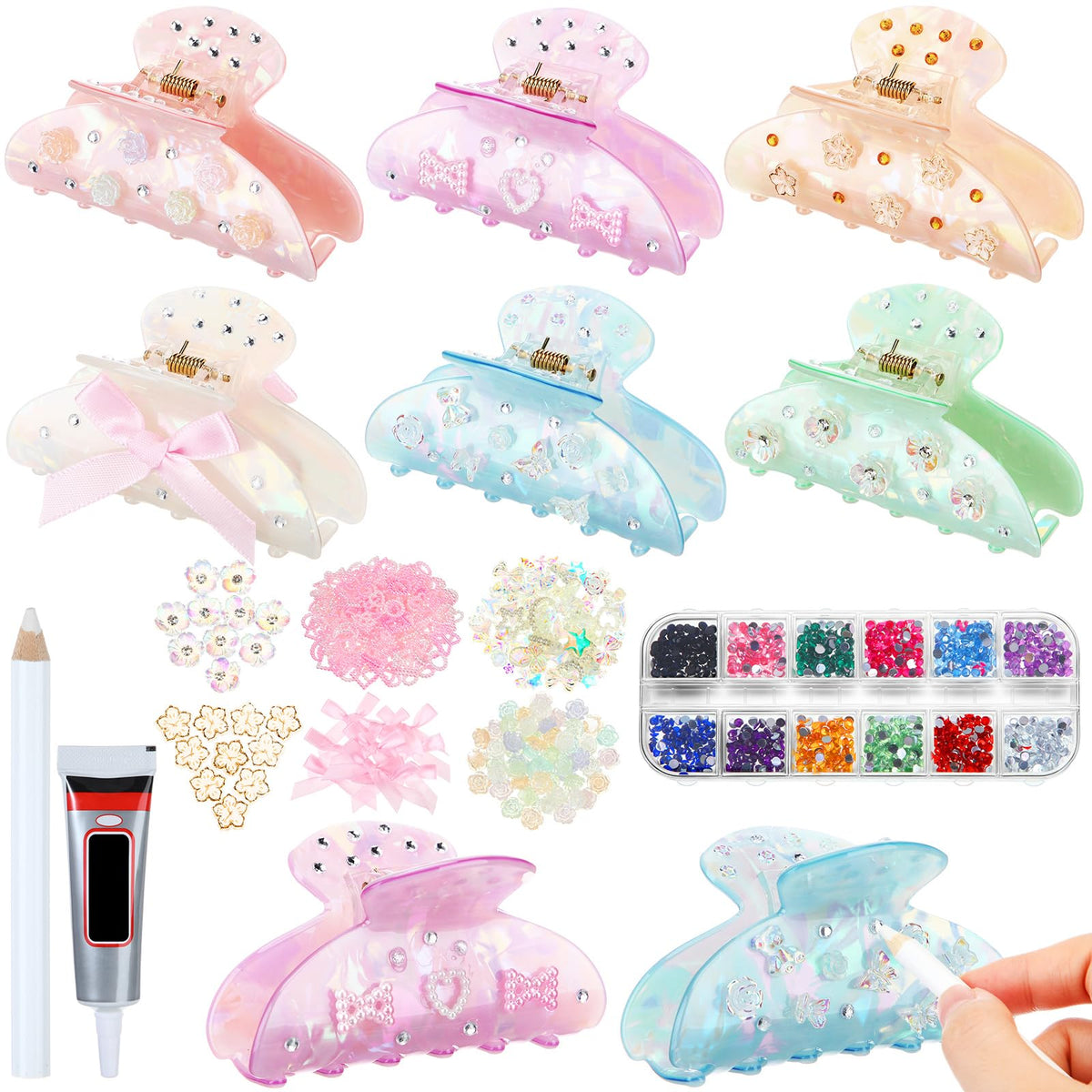 Suncalla DIY hair-claw kit shows six pieces for creative styling at home.