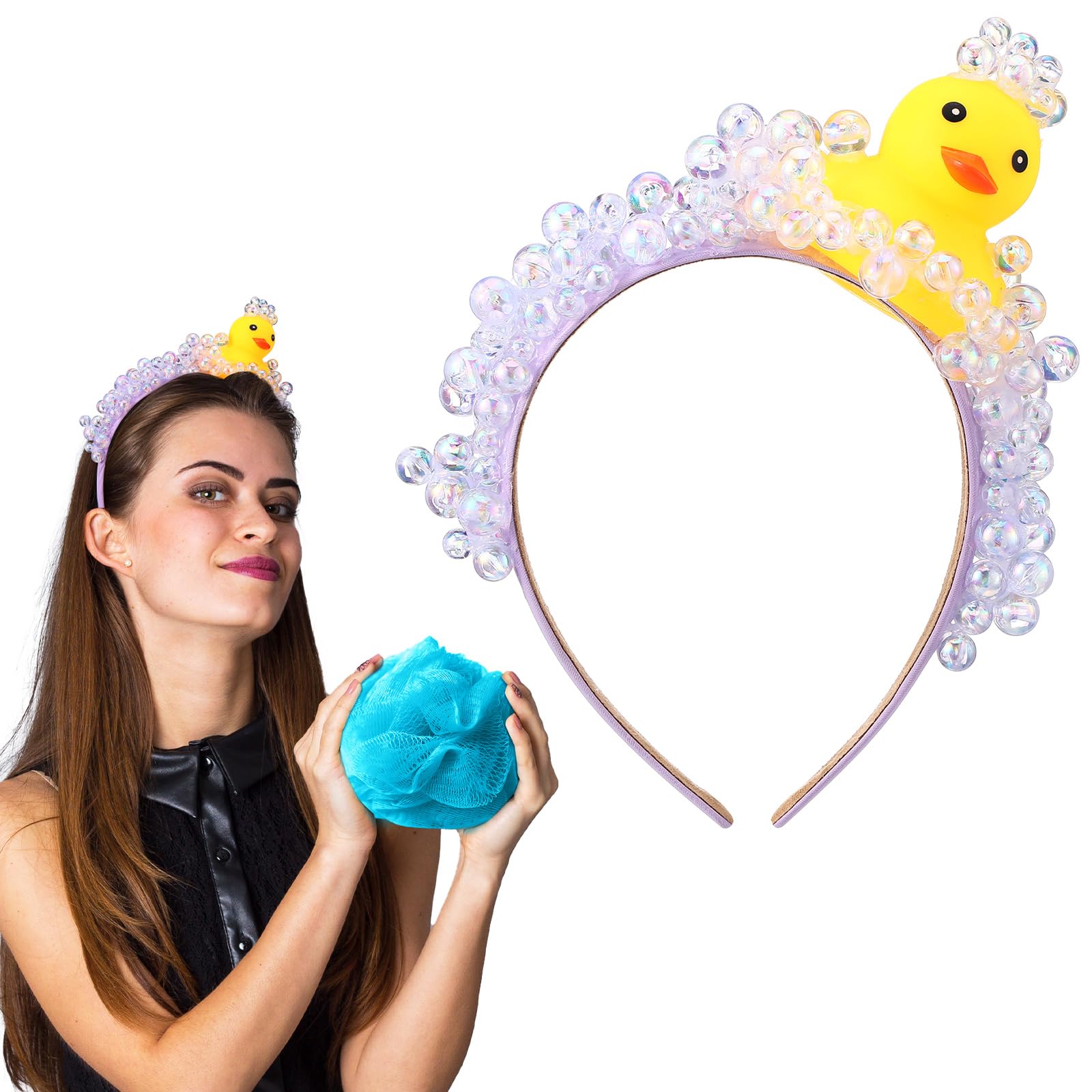 Suncalla duck bubble headband closeup highlights playful yellow duck design for festive cosplay.