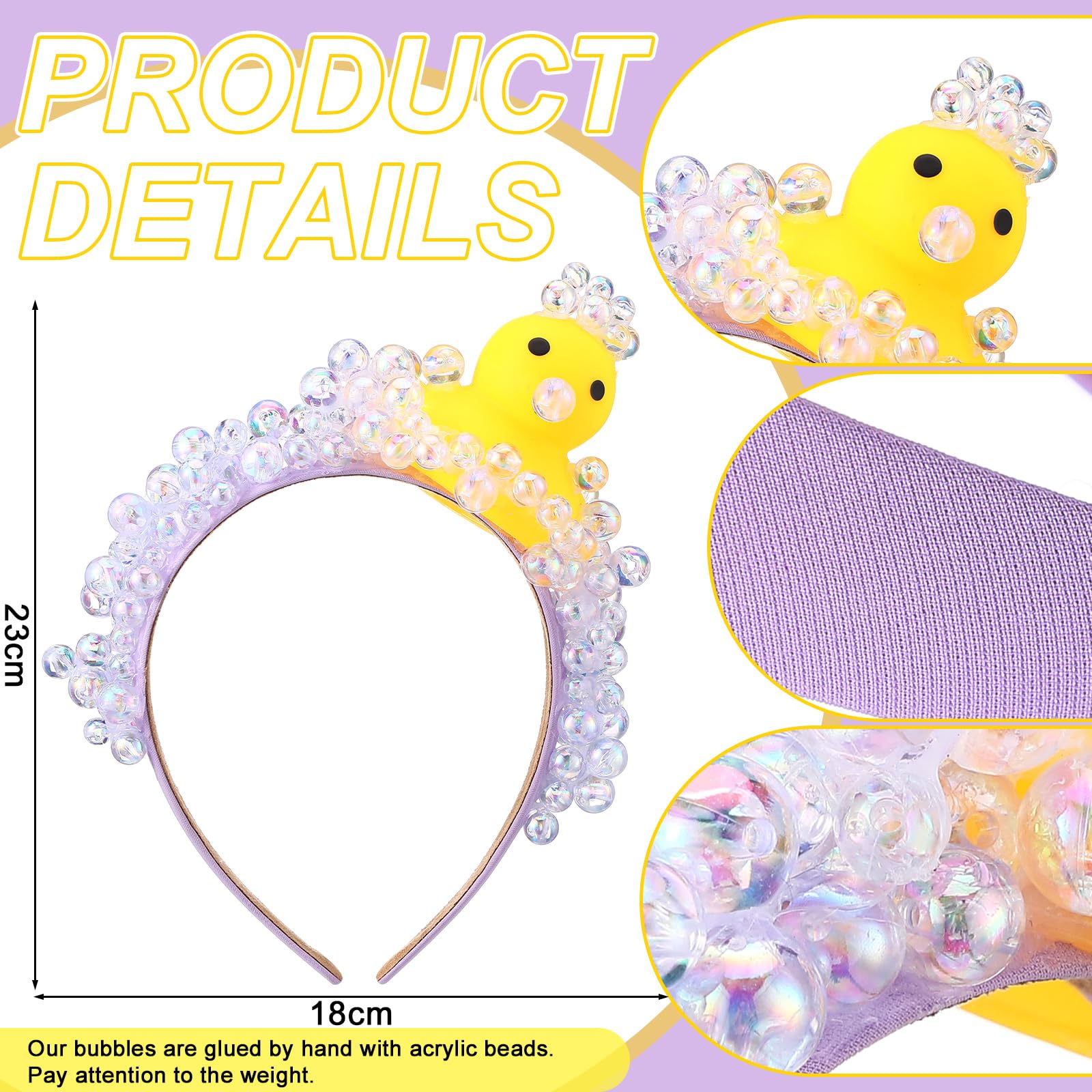 Suncalla yellow duck detail headband emphasizes eye-catching bubble accents for party attire.