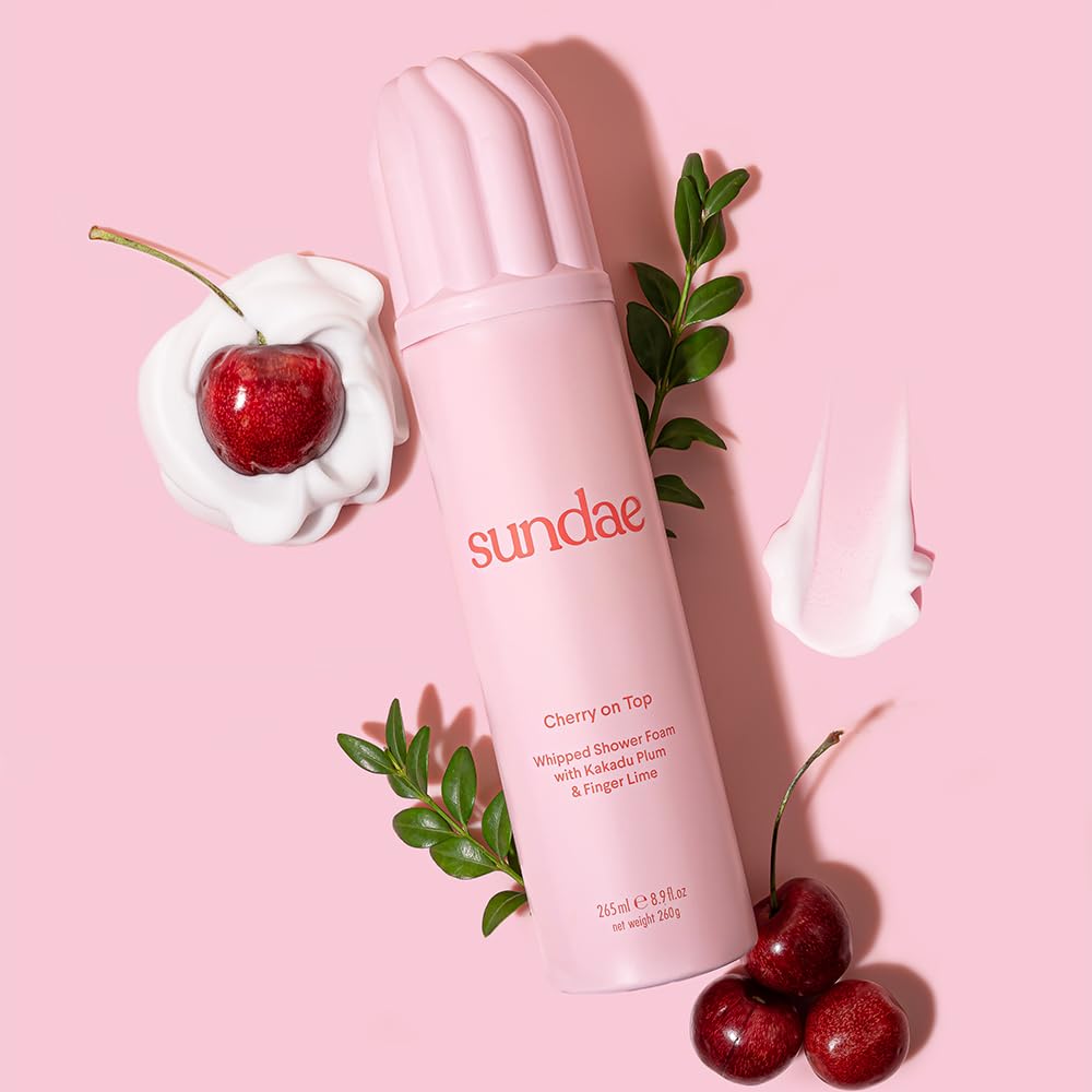 Sundae Cherry On Top product shot demonstrates foam texture ideal for quick showers.