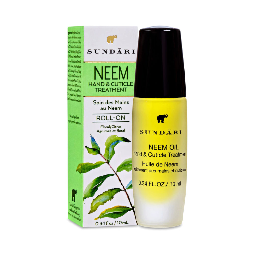 SUNDARI Neem Hand & Cuticle Oil closeup nourishes skin with botanical extracts.