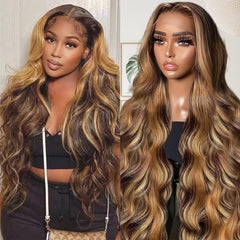 Sunelk Honey Blonde Ombre Lace Front Wig front view showing natural volume
