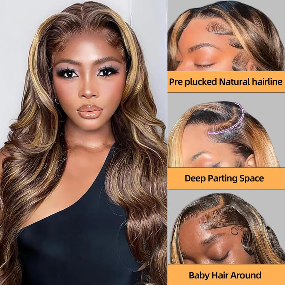 Sunelk Honey Blonde Ombre Lace Front Wig close-up of HD lace blend