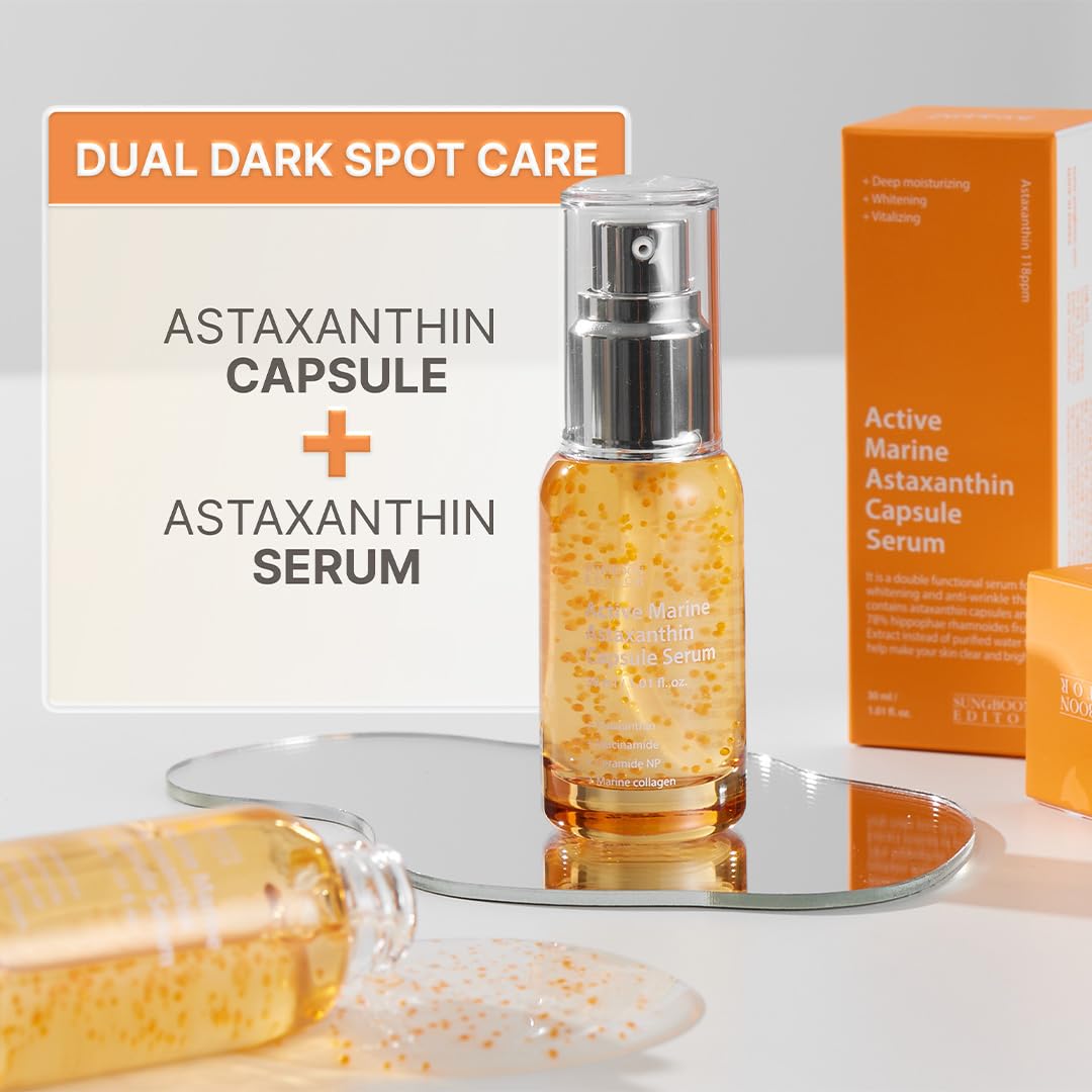 SUNGBOON EDITOR Active Marine Astaxanthin Serum capsule-in-serum texture reveals concentrated delivery.