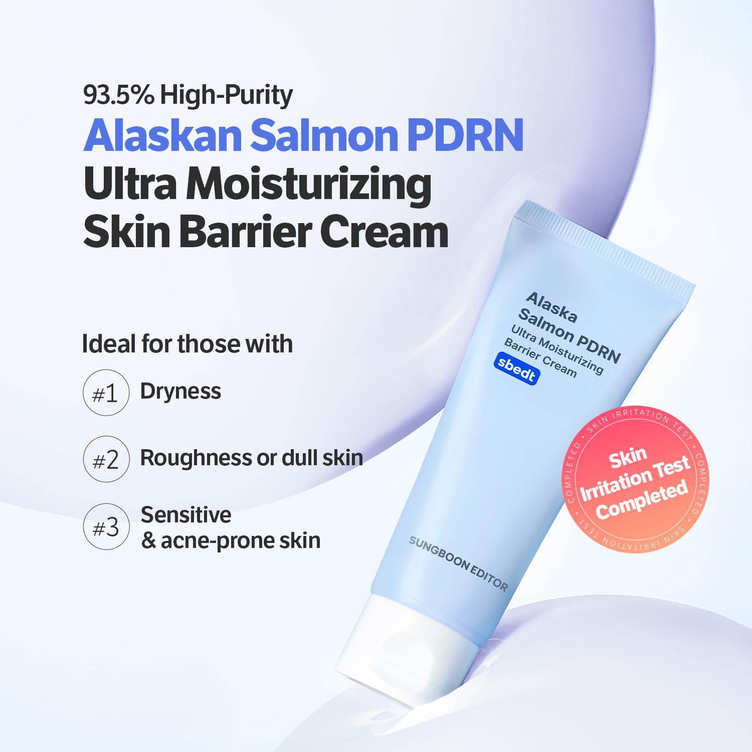 SUNGBOON EDITOR Alaska Salmon PDRN cream label shows 93.5% ultra-pure PDRN benefits.