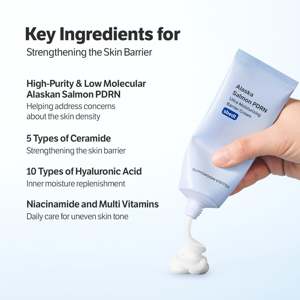 SUNGBOON EDITOR Alaska Salmon PDRN cream on hand, instantly hydrating.