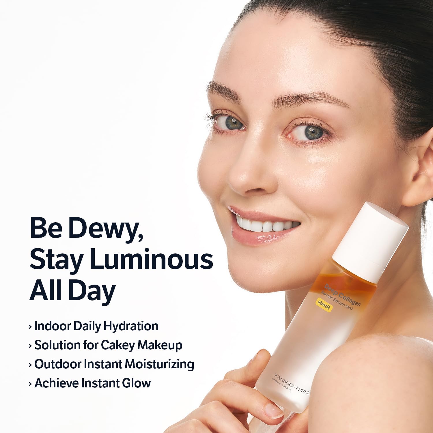 SUNGBOON EDITOR Deep Collagen Barrier Serum Mist spray in action for refreshing hydration.