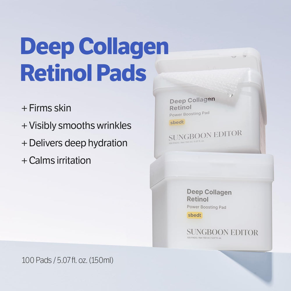 SUNGBOON Editor Deep Collagen Retinol Pads texture-on-face shows smoothing prep for layers