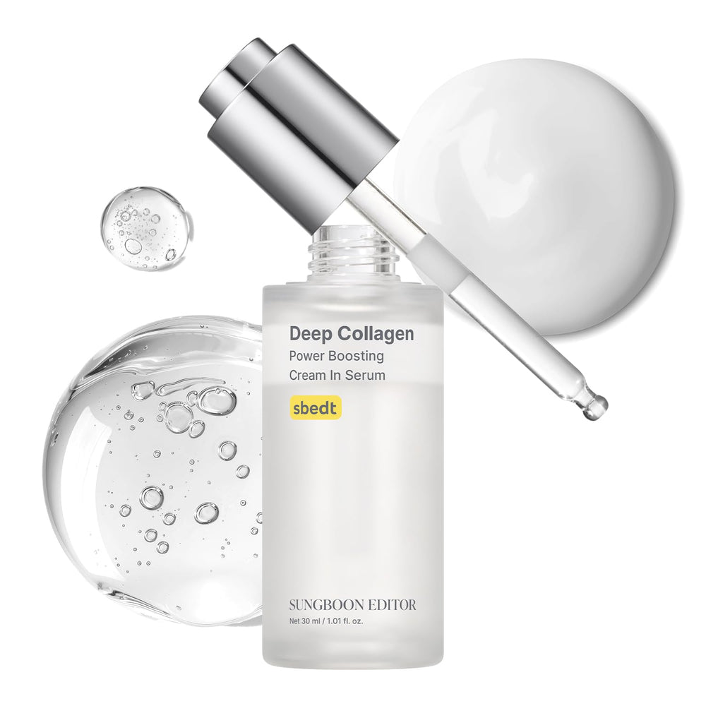 SUNGBOON EDITOR Deep Collagen Wrinkle Filler Serum bottle closeup for firming and hydration.