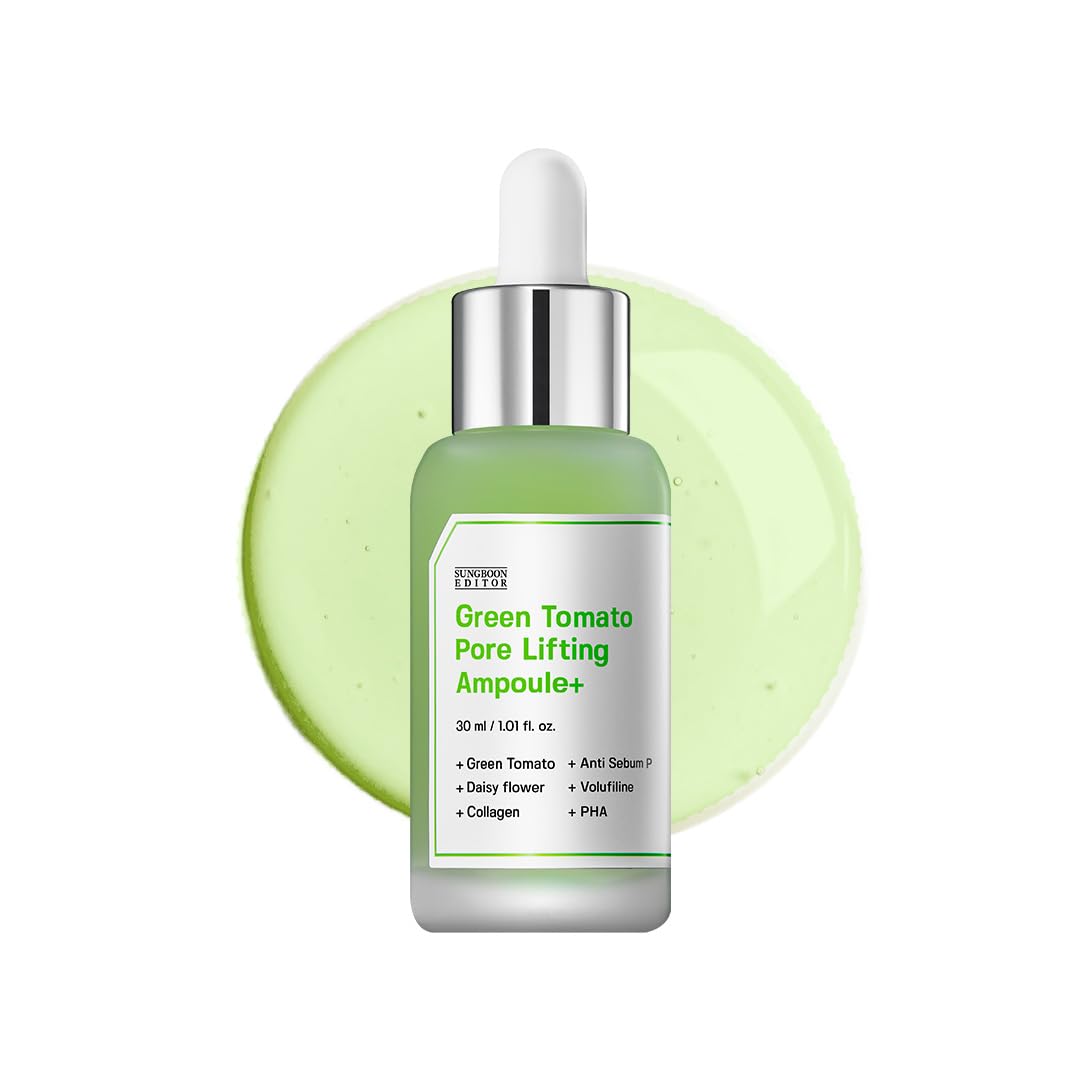 SUNGBOON EDITOR green tomato pore lifting ampoule bottle demonstrates pore-minimizing hydration