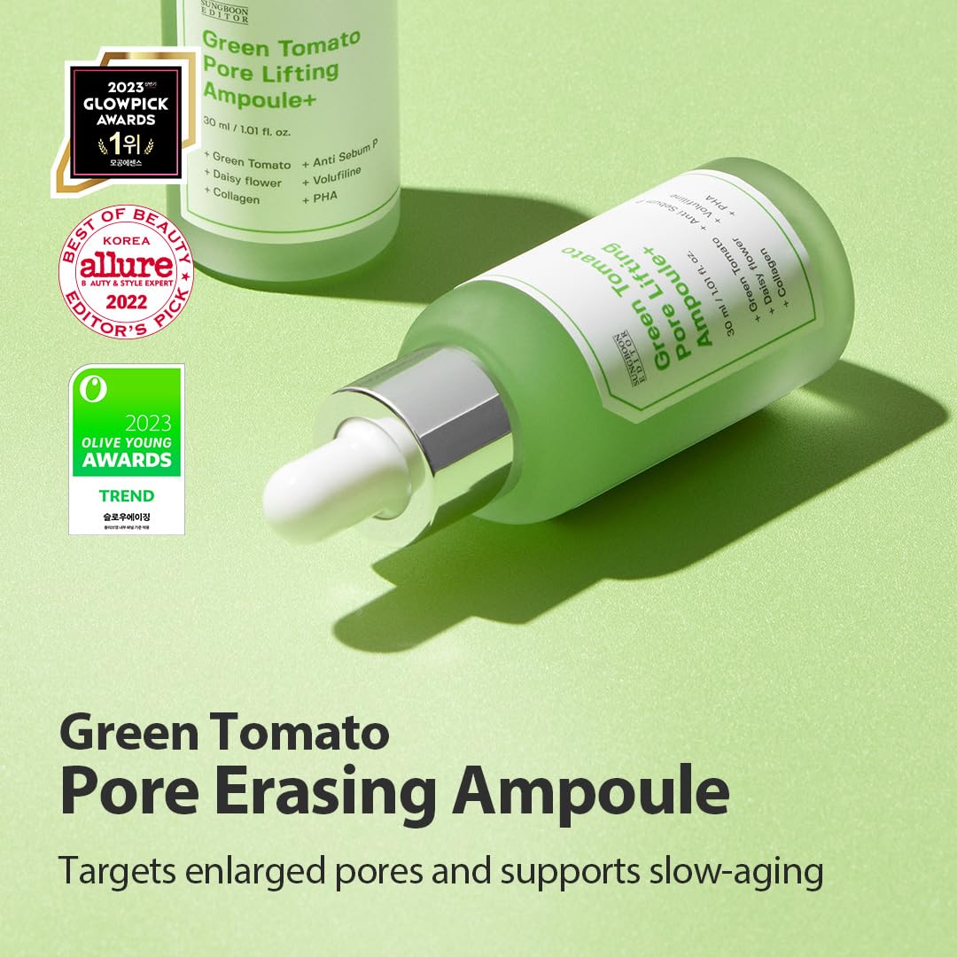 SUNGBOON EDITOR green tomato pore lifting ampoule dispensing shows quick absorption