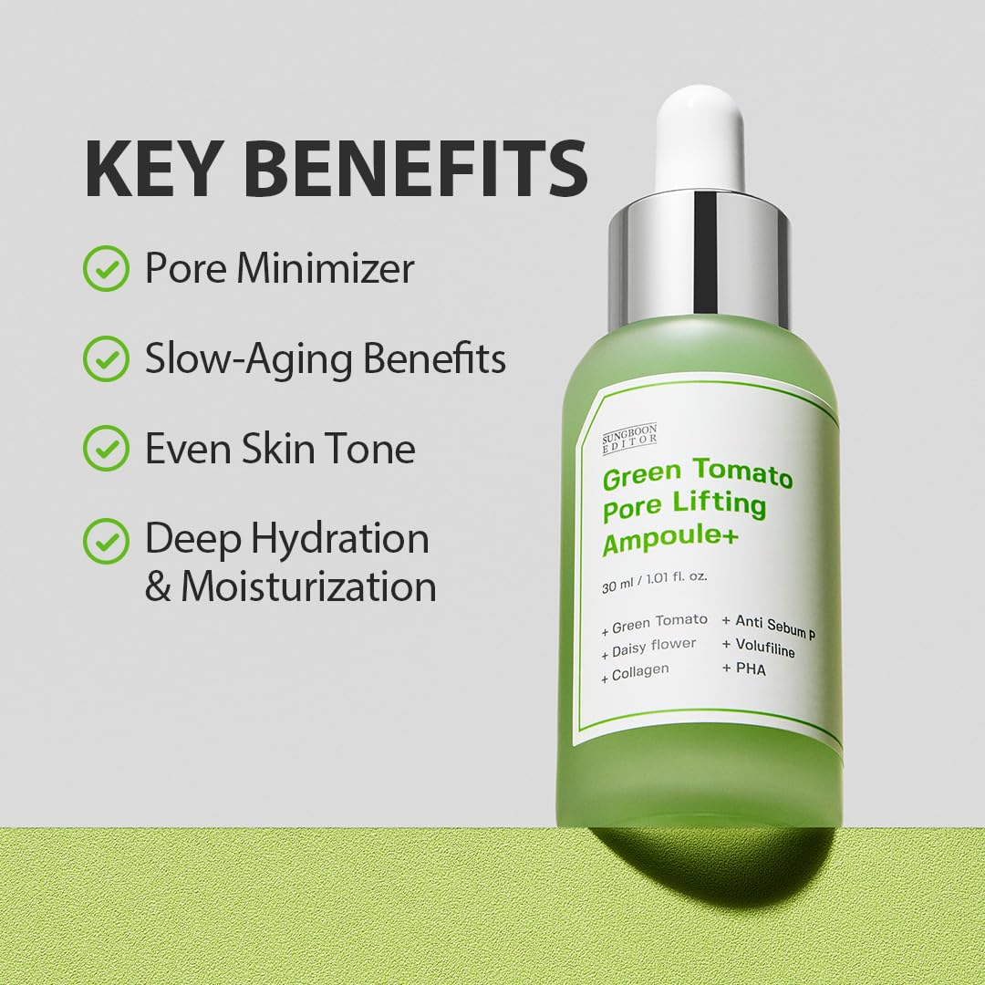 SUNGBOON EDITOR green tomato pore lifting ampoule texture close-up reveals light, non-sticky finish
