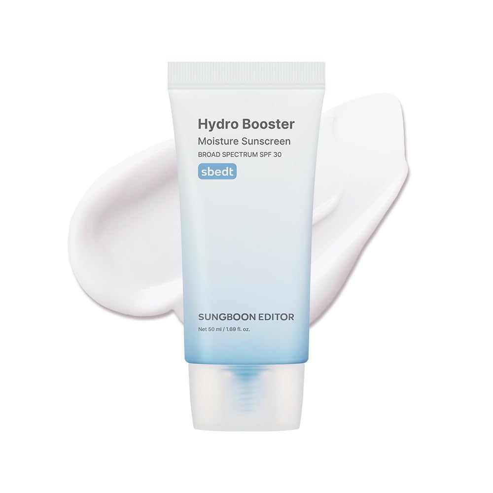 SUNGBOON EDITOR Hydro Booster sunscreen bottle front for daily hydration and a non-greasy feel.