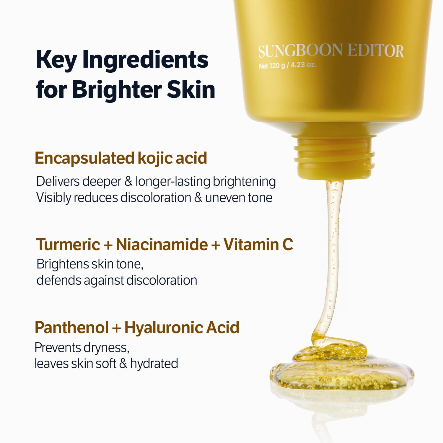 SUNGBOON EDITOR Kojic Turmeric Cleanser, ingredientes encapsulados para acción suave.