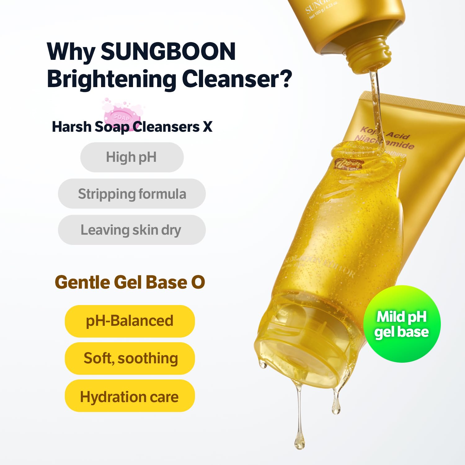 SUNGBOON EDITOR Kojic Turmeric Cleanser, niacinamida para tono más uniforme.