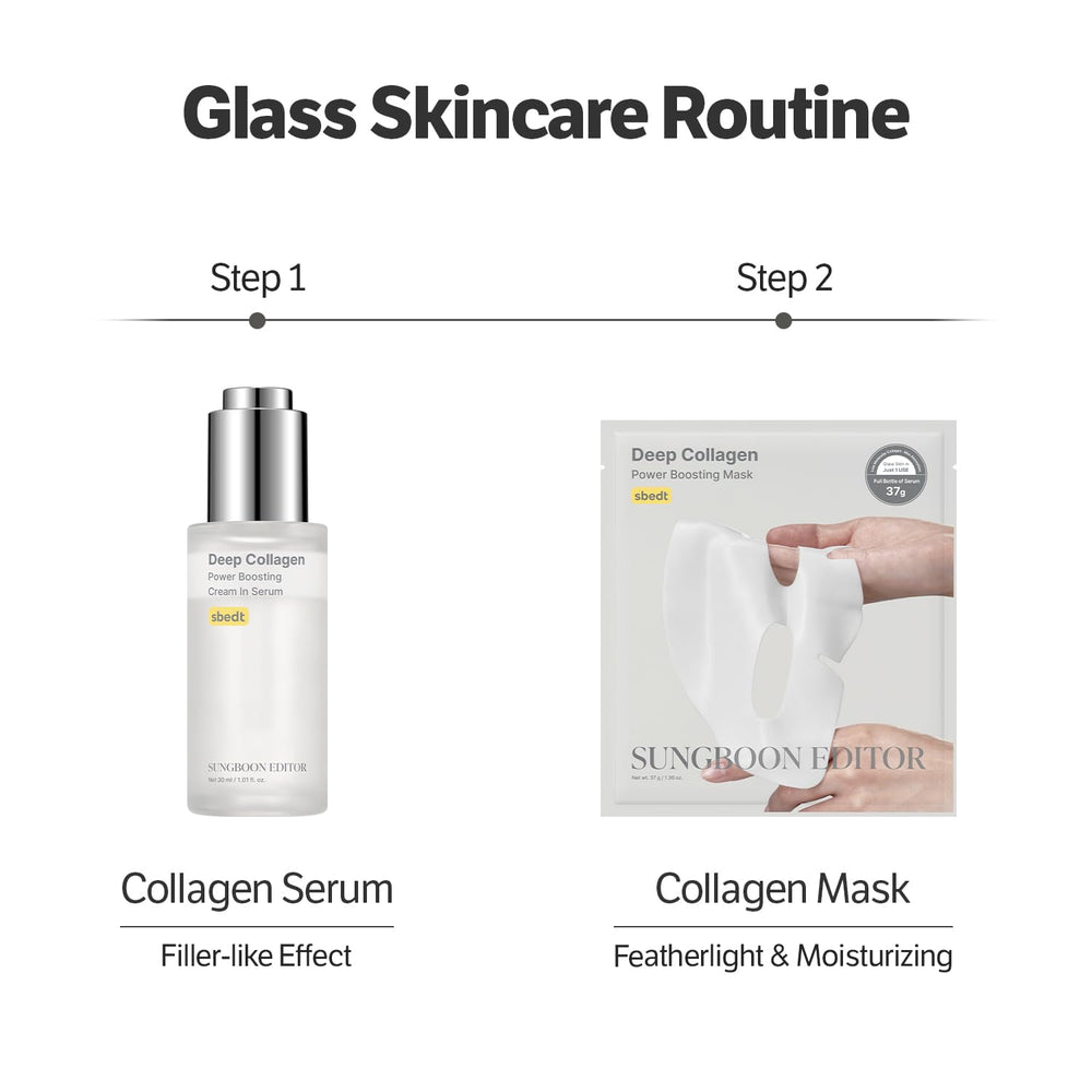 SUNGBOON EDITOR serum bottle close-up highlighting deep collagen benefits.