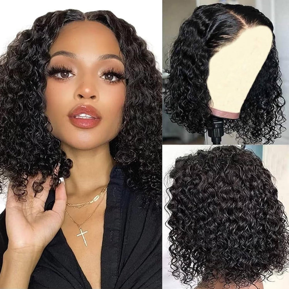 Sungirl bob wig human hair deep-wave front close-up showing natural movement