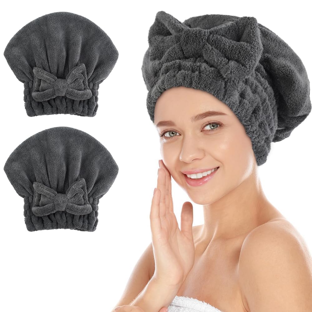 SUNLAND large microfiber hair drying cap front view with bow knot for secure drying
