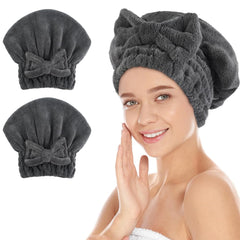 SUNLAND large microfiber hair drying cap front view with bow knot for secure drying