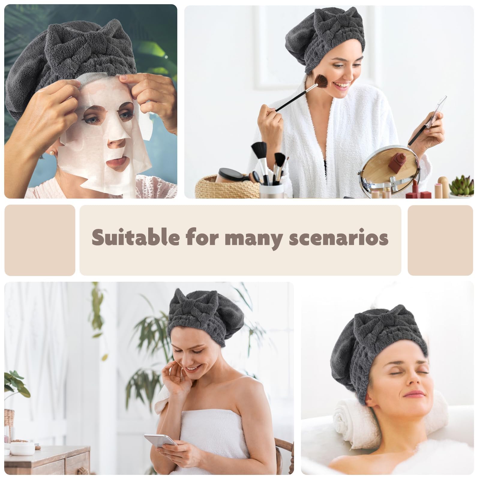 SUNLAND large microfiber hair drying cap side view showing bow knot and fit