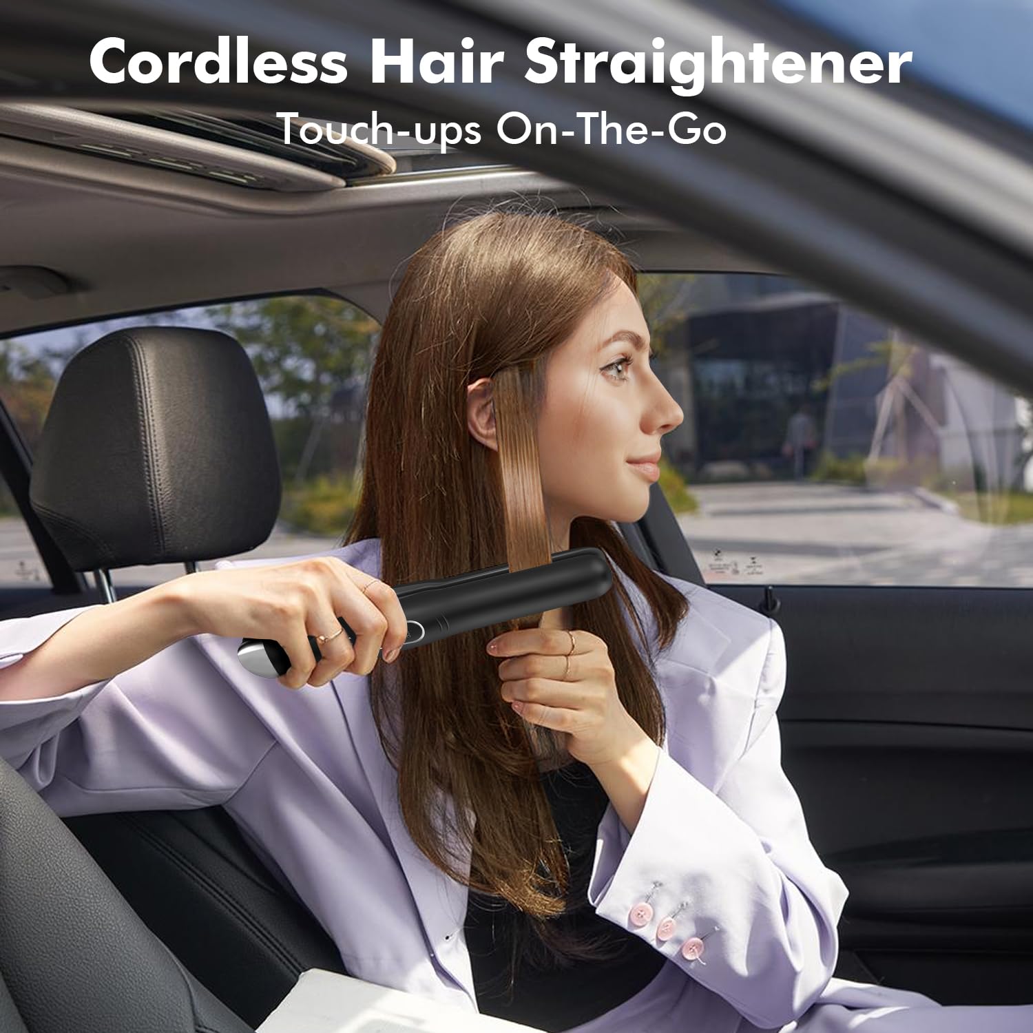 SUNMAY 2-in-1 straightener and curler in use for versatile looks.