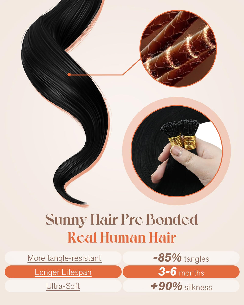 Sunny Hair 22inch itip extensions demonstrate heat styling up to 350F.