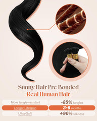 Sunny Hair 22inch itip extensions demonstrate heat styling up to 350F.