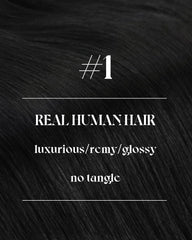 Sunny Hair jet black color-match closeup demonstrates seamless shade blending