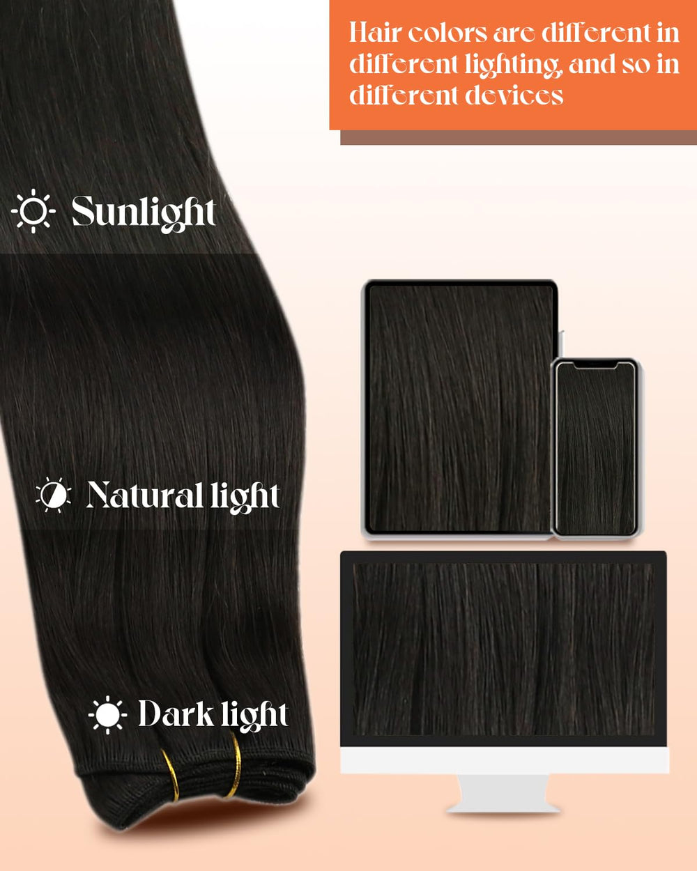 Sunny Hair jet-black finish closeup reveals natural shine and smooth texture
